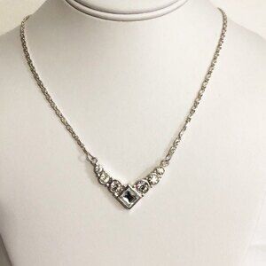 Silver Tone Rhinestone V Focal Fashion Necklace